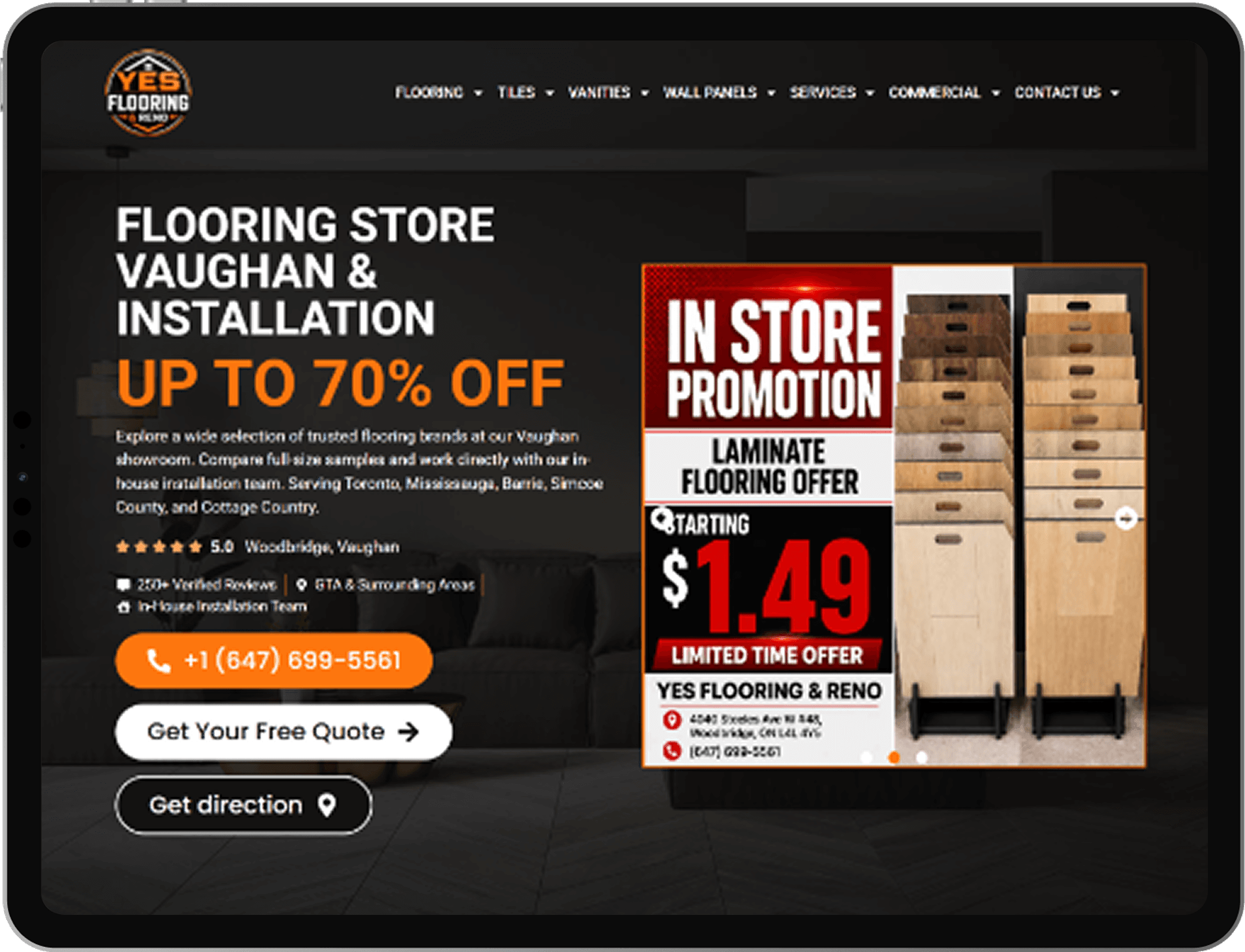 YES FLOORING & RENO website screenshot